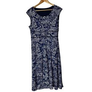 ILE New York Blue White Paisley Print Midi Dress 12 Sleeveless Fit and Flare Zip